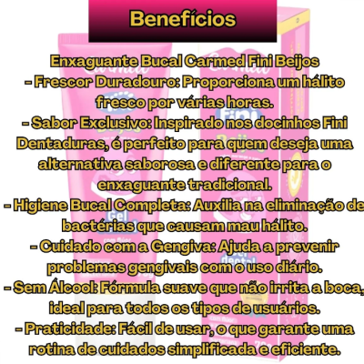 Enxaguante Bucal Carmed Fini Beijos 250ml Anticáries ✅PRONTA ENTREGA