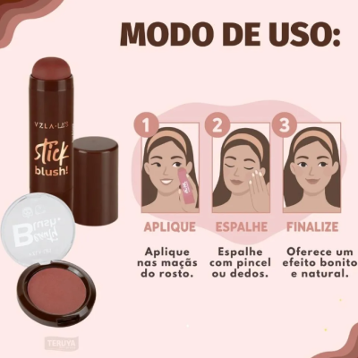 Kit&#x20;Vizzela&#x20;La&#x27;s&#x20;Clothing&#x20;Red&#x20;Mocha&#x3A;&#x20;Blush&#x20;Stick&#x20;E&#x20;Compacto