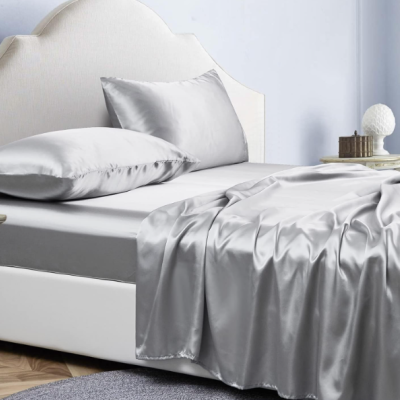Conjunto de Cama - Lençóis de Cetim de 4 Peças Cinza Claro - Tamanhos Variados ✅PRONTA ENTREGA