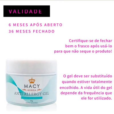 Antialérgico Gel Macy 80ml Para Cola Alongamento de Pestanas