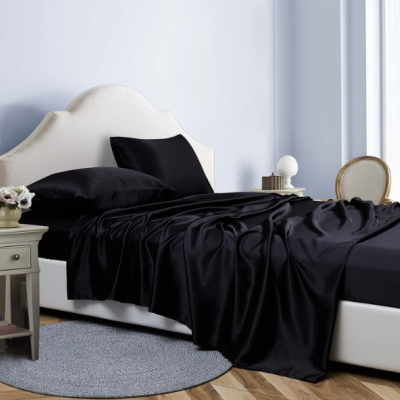 Conjunto de Cama - Lençóis de Cetim de 4 Peças Cor Preta - Tamanhos Variados ✅PRONTA ENTREGA