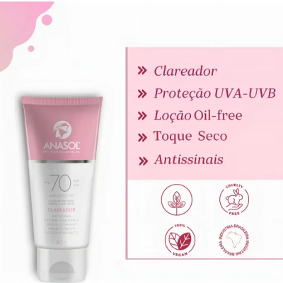Protetor Solar Facial Fps 70 Clareador Anasol - 60g