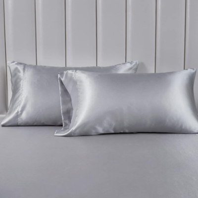 Conjunto de Cama - Lençóis de Cetim de 4 Peças Cinza Claro - Tamanhos Variados ✅PRONTA ENTREGA