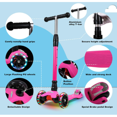 Scooter Patinete com 3 Rodas - Luzes LED Brinquedo de Criança