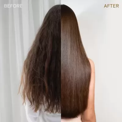 Comparação de cabelo antes e depois com cabelo ondulado e cabelo liso
