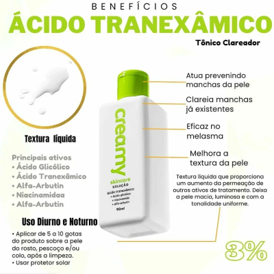 Creamy Ácido Tranexâmico - Tônico Facial Clareador 90ml✅PRONTA ENTREGA Creamy Ácido Tranexâmico - Tônico Facial Clareador 90ml✅PRONTA ENTREGA