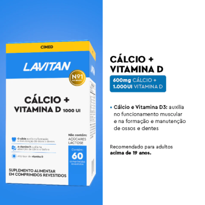 Lavitan Cálcio + Vitamina D 1.000 UI 60 comp Lavitan Cálcio + Vitamina D 1.000 UI 60 comp