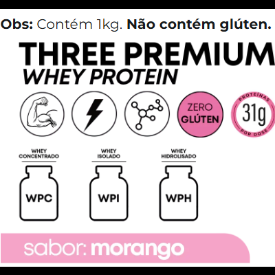 Three Premium Whey Protein Morango 3W - (1kg) - WP ✅PRONTA ENTREGA Three Premium Whey Protein Morango 3W - (1kg) - WP ✅PRONTA ENTREGA