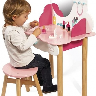 Toucador em Madeira Sólido Cor Rosa/Branco