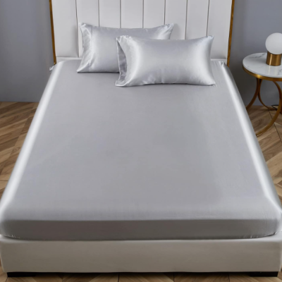 Conjunto de Cama - Lençóis de Cetim de 4 Peças Cinza Claro - Tamanhos Variados ✅PRONTA ENTREGA