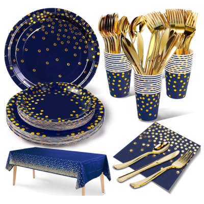 Kit&#x20;de&#x20;Festa,&#x20;141&#x20;Pe&#x00E7;as&#x20;Reutiliz&#x00E1;vel&#x20;Azul&#x20;Marinho&#x20;Pontos&#x20;Dourados