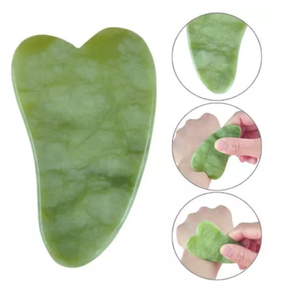 Rolo Pedra de Jade + Placa Gua Sha Massagem Facial Anti Ruga