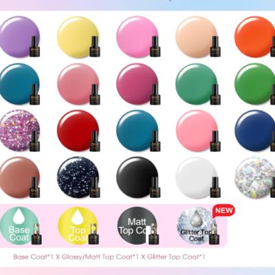 Kit 24 Vernizes em Gel Amarelo Roxo Verde Azul Rosa com Base Top Coat Mate e Glitter ✅PRONTA ENTREGA Kit 24 Vernizes em Gel Amarelo Roxo Verde Azul Rosa com Base Top Coat Mate e Glitter ✅PRONTA ENTREGA