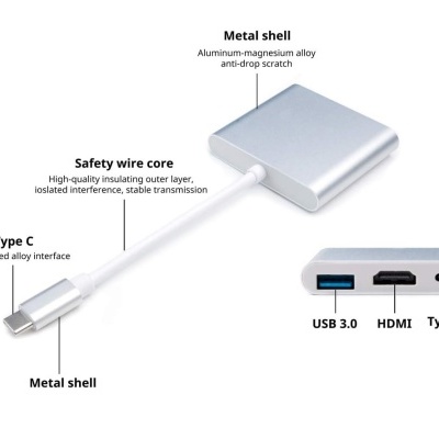 Adaptador USB‑C para multiportas AV digitais (HDMI, USB, TYPE C)
