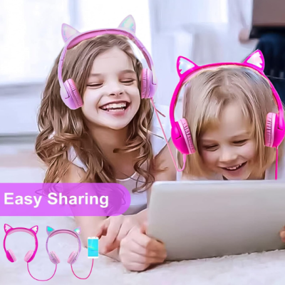 Auriculares com Orelhas de Gato com LED