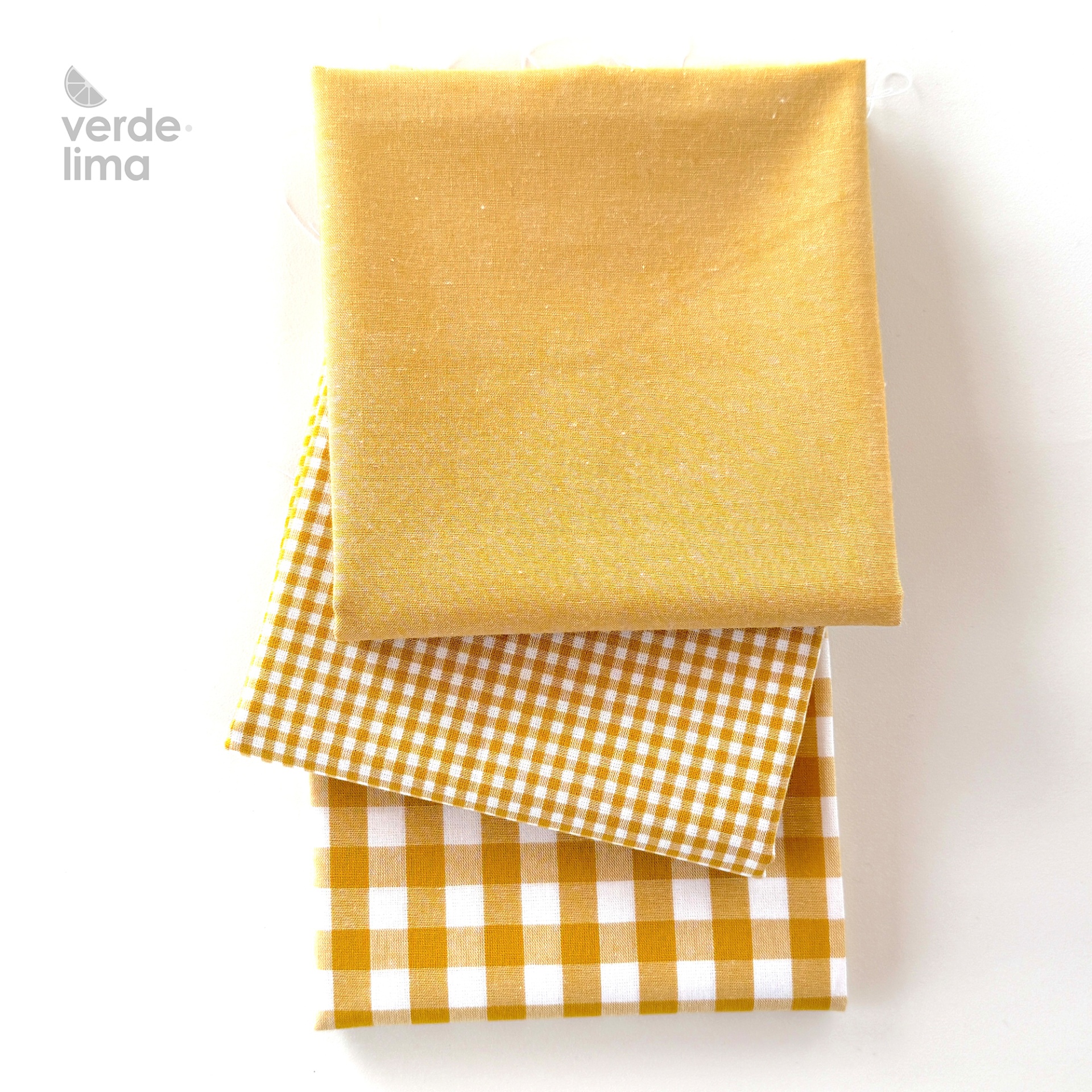 Pack de retalhos - Vichy e cambraia de algodão - Amarelo torrado Pack de retalhos - Vichy e cambraia de algodão - Amarelo torrado