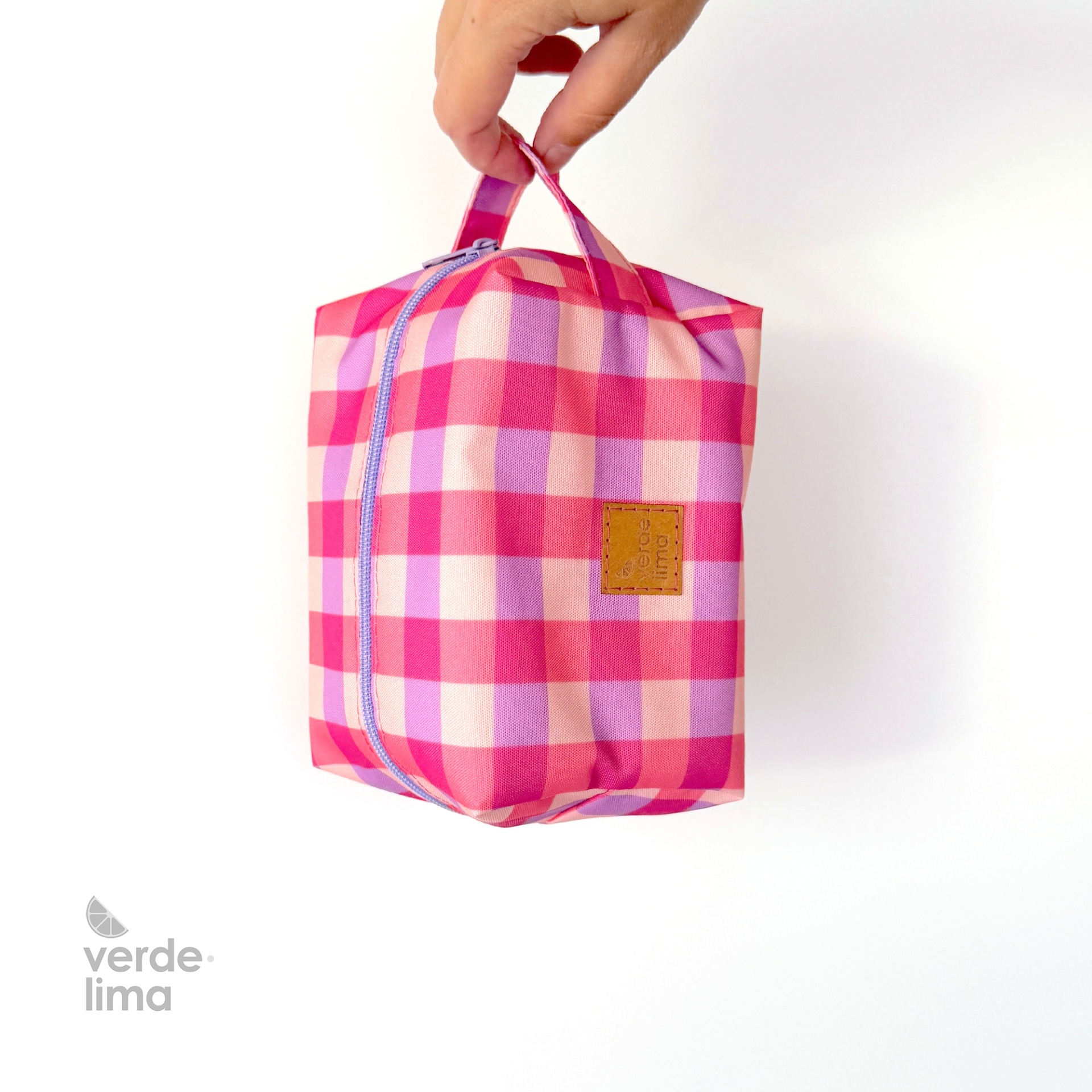 Necessaire box - Xadrez rosa e lilás Necessaire box - Xadrez rosa e lilás