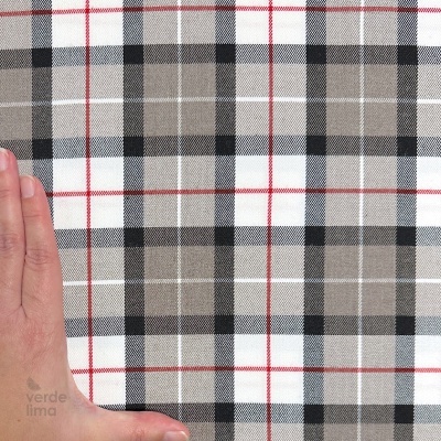 Tecido Tartan - Preto, branco e taupe