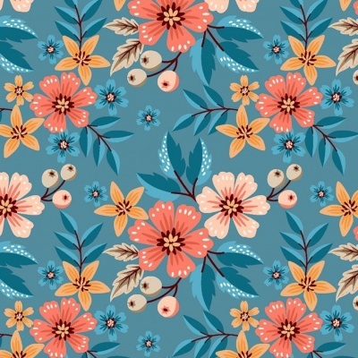 Modern flowers - Flores fundo azul
