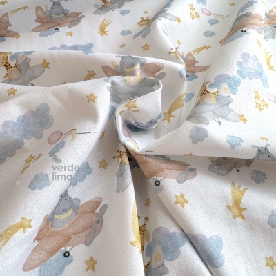 Tecido de Algodão - Bichinhos nas nuvens - Aviões nas nuvens