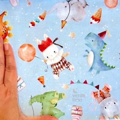Tecido de Algodão - Estampado digital - Animais em festa