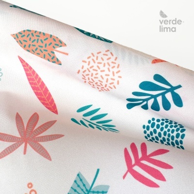 Nylon Impermeável - Folhas tropicais azul e salmão