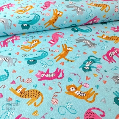 Tecido de Algodão - Whiskers - Playful cats