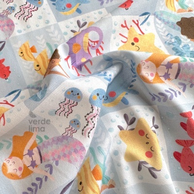 Tecido de Algodão - Sereias - Turma do mar