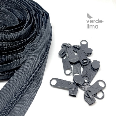 Fecho zipper malha 5 - Pack de 5 metros com 10 cursores