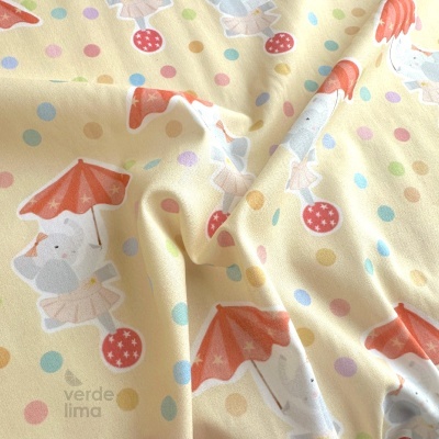 Tecido de Algodão - Circo dos Bichos - Elefante equilibrista