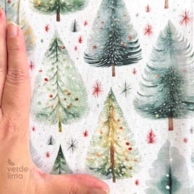 Tecido de Algodão - Estampado digital - Árvores de Natal