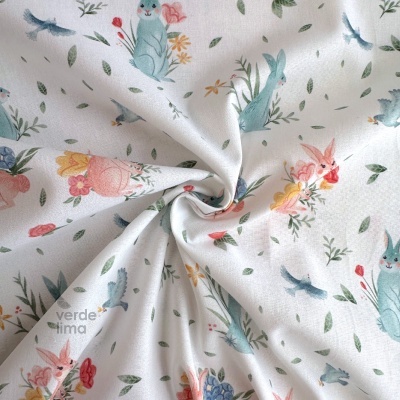 Tecido de Algodão - Páscoa - Jardim dos coelhinhos