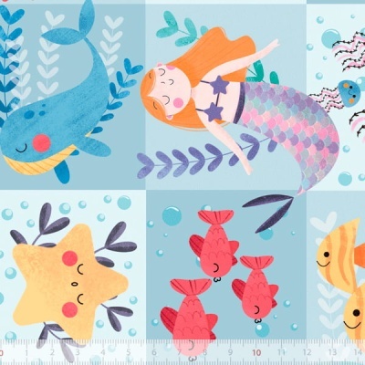 Tecido de Algodão - Sereias - Turma do mar