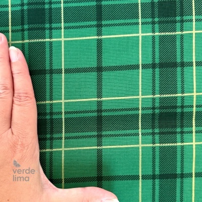 Tecido de Algodão - Xadrez com glitter dourado - Verde