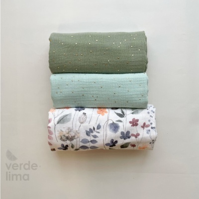 Pack de retalhos sortidos -  Musselina tons verde