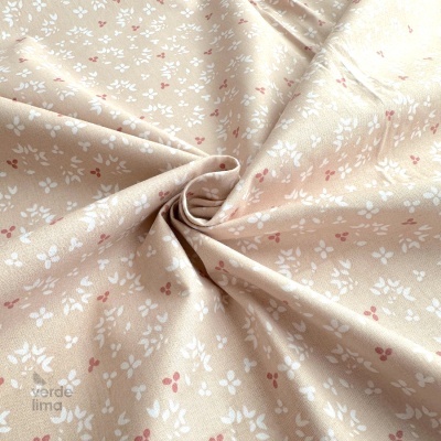 Tecido de Algodão - Cute fairy and flowers - Floral fundo salmão