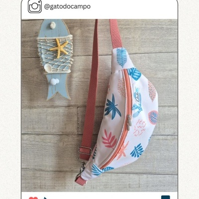 Nylon Impermeável - Folhas tropicais azul e salmão