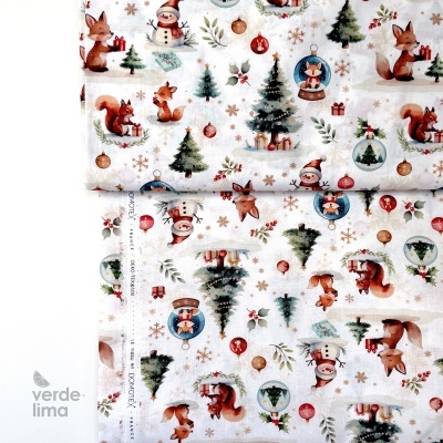 Tecido de Algodão - Estampado digital - Animais Natalícios