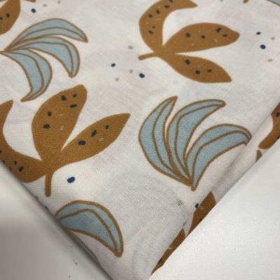 Retalho 44x150cm - Blue leaves - leaves white