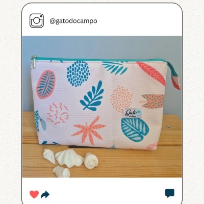 Nylon Impermeável - Folhas tropicais azul e salmão