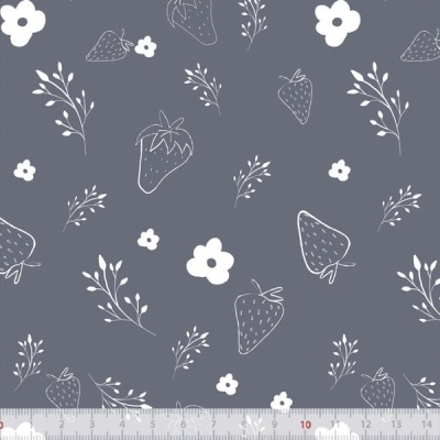 Tecido de Algodão - Bichinhos e raminhos  - Flores e moranguinhos