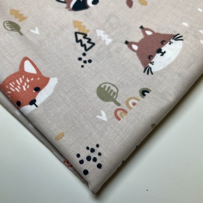 Retalho 27x150cm - TECIDO DE ALGODÃO - ANIMAIS DO BOSQUE FUNDO AREIA
