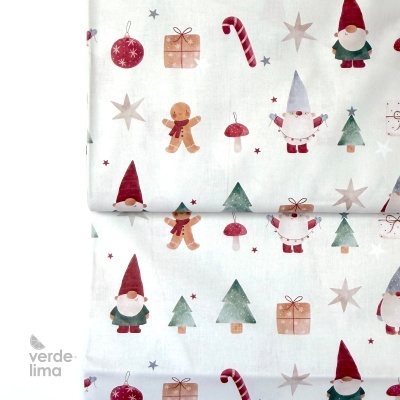 Tecido de Algodão - Estampado digital - Gnomos