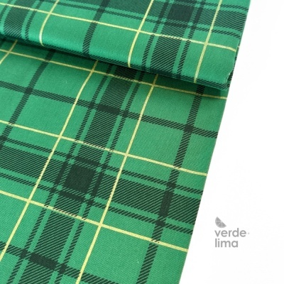 Tecido de Algodão - Xadrez com glitter dourado - Verde