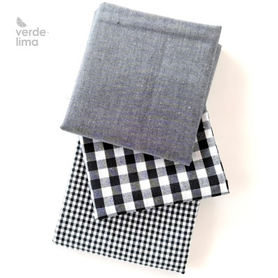 Pack de retalhos - Vichy e cambraia de algodão - Preto