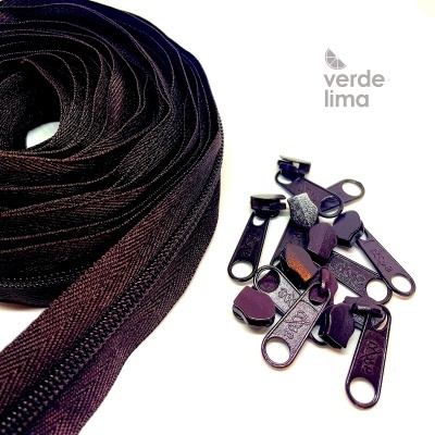 Fecho zipper malha 5 - Pack de 5 metros com 10 cursores