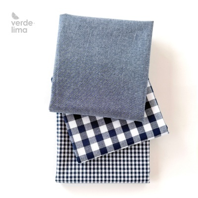 Pack de retalhos - Vichy e cambraia de algodão - Azul marinho