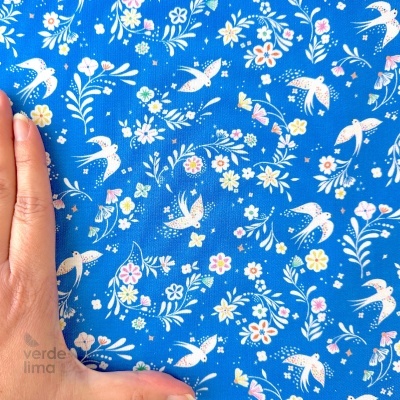 Tecido de Algodão - Songbird - Andorinhas fundo azul