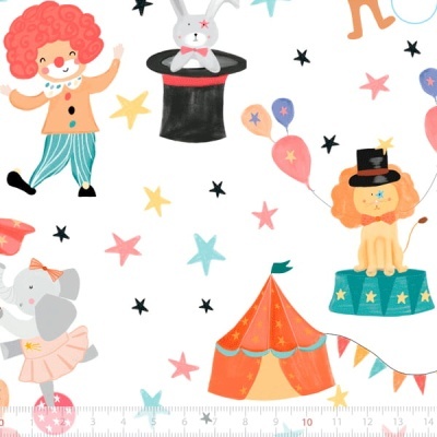 Tecido de Algodão - Circo dos Bichos - Magia do circo