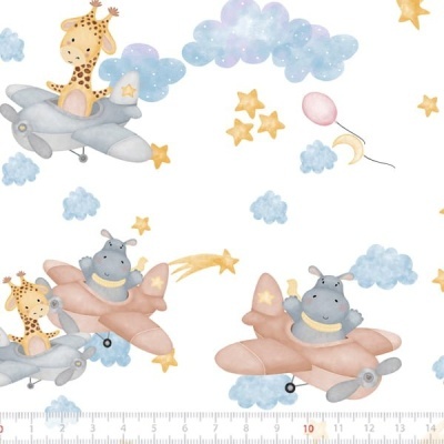 Tecido de Algodão - Bichinhos nas nuvens - Aviões nas nuvens